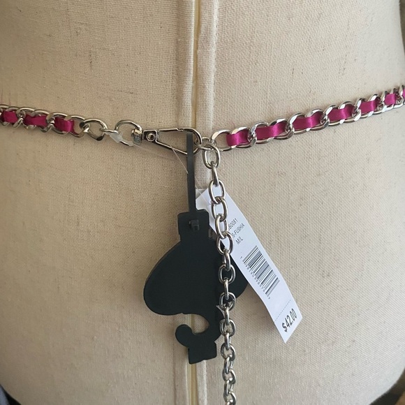 NWT-BETSEY JOHNSON-WOMENS SILVER AND PINK CHAIN BELT WITH CHARMS-SIZE M/L - Picture 8 of 15